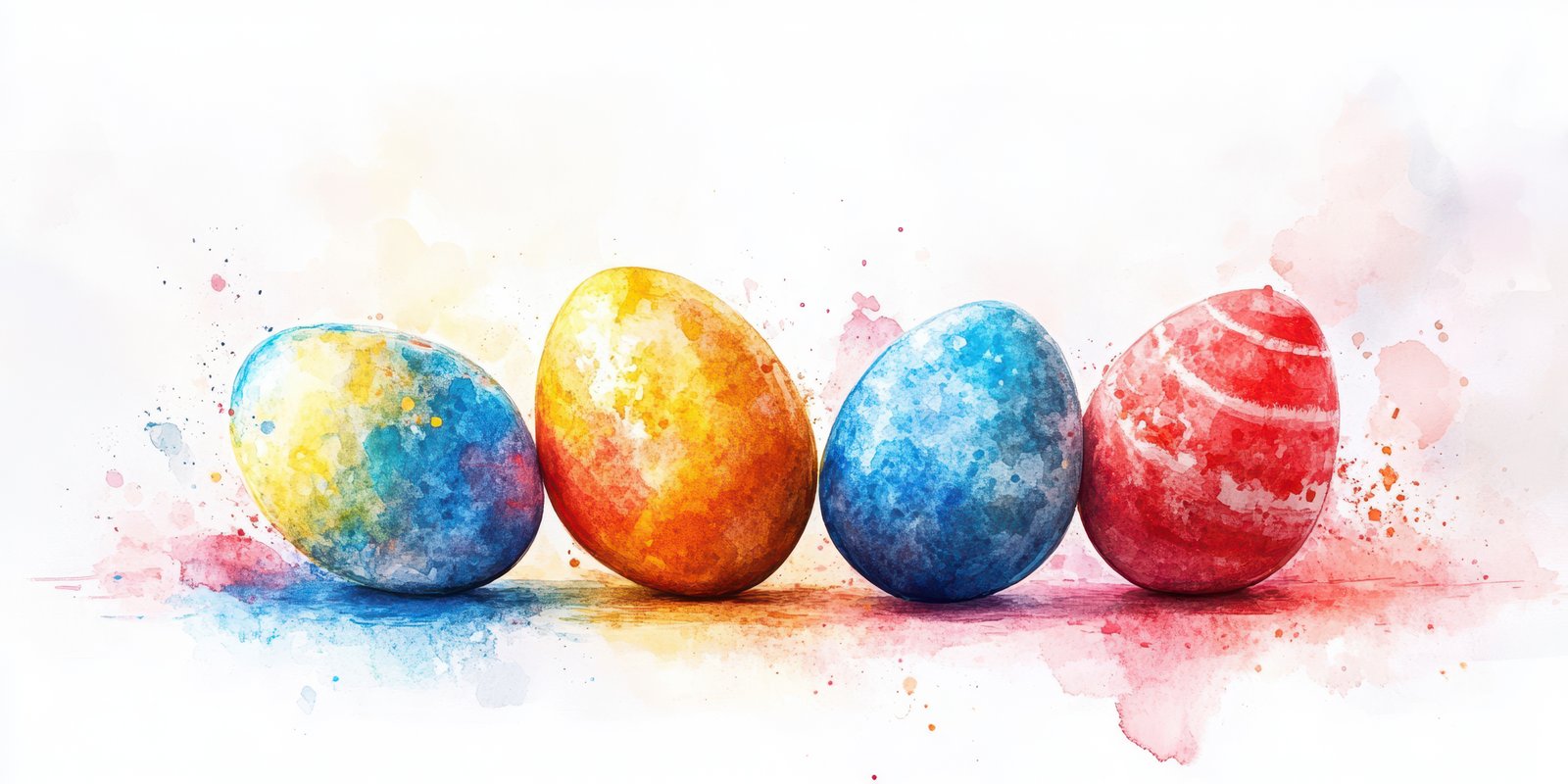 Colorful decorative eggs display in artistic watercolor style for spring celebration
